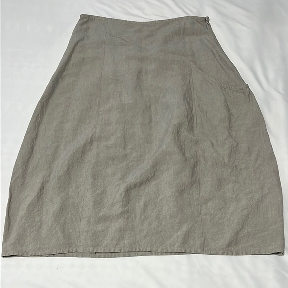 Eileen Fisher Natural Linen Blend Midi Skirt w/ Side Pocket - Picture 1 of 5
